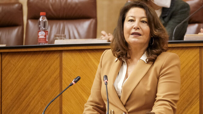 Carmen Crespo defiende la ley de Economía Circular en la tribuna del Parlamento.